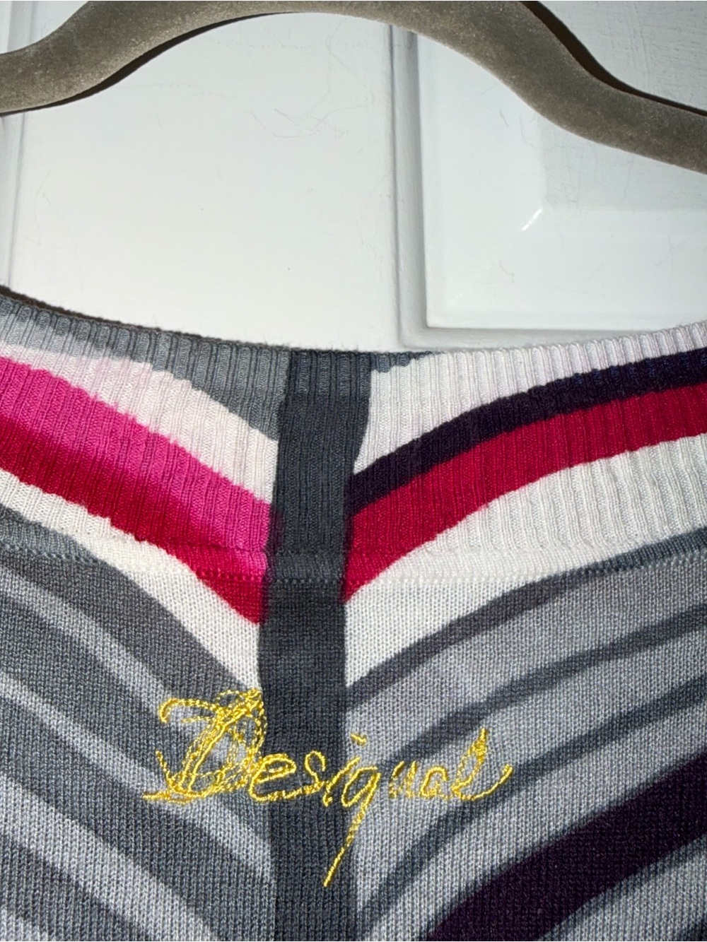 Desigual Long Sleeve Floral Geometric Knit Sweater Top Pink Gray L - Picture 10 of 13